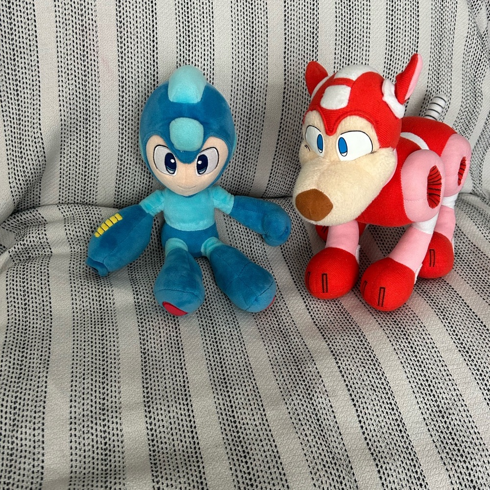 Blue Mega Man and Red Rush Plush Set
